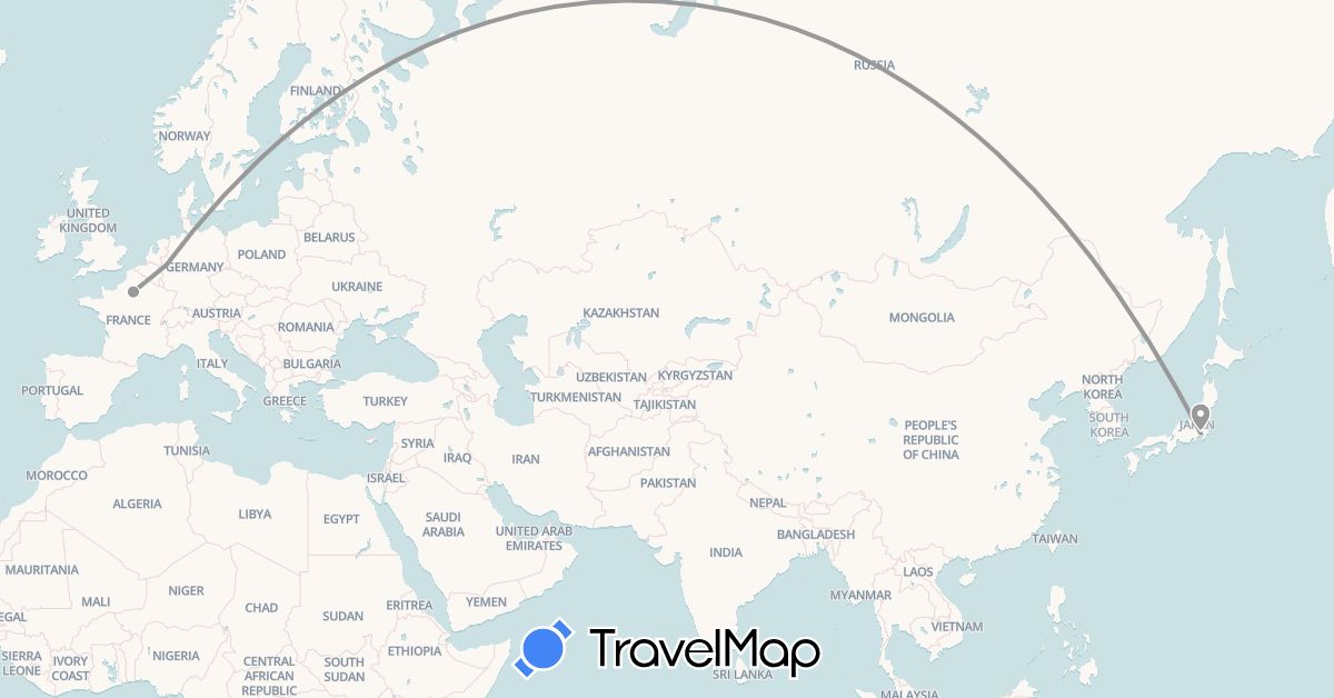 TravelMap itinerary: plane in Germany, France, Japan (Asia, Europe)